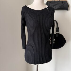 Black Quarter Sleeve Ribbed Off Shoulder Sweater Its Our Time Size S